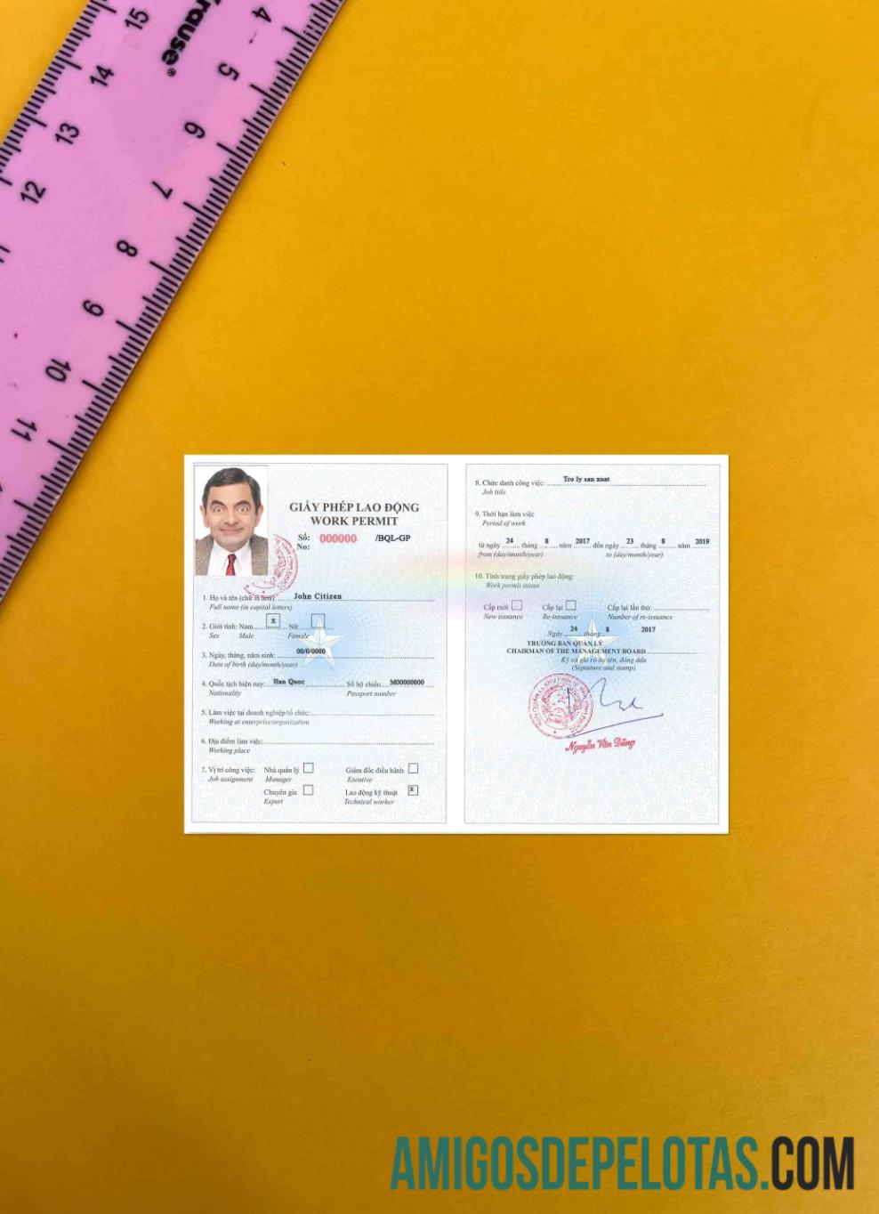 Vietnam Work Permit Version 2 olhar de foto modelo